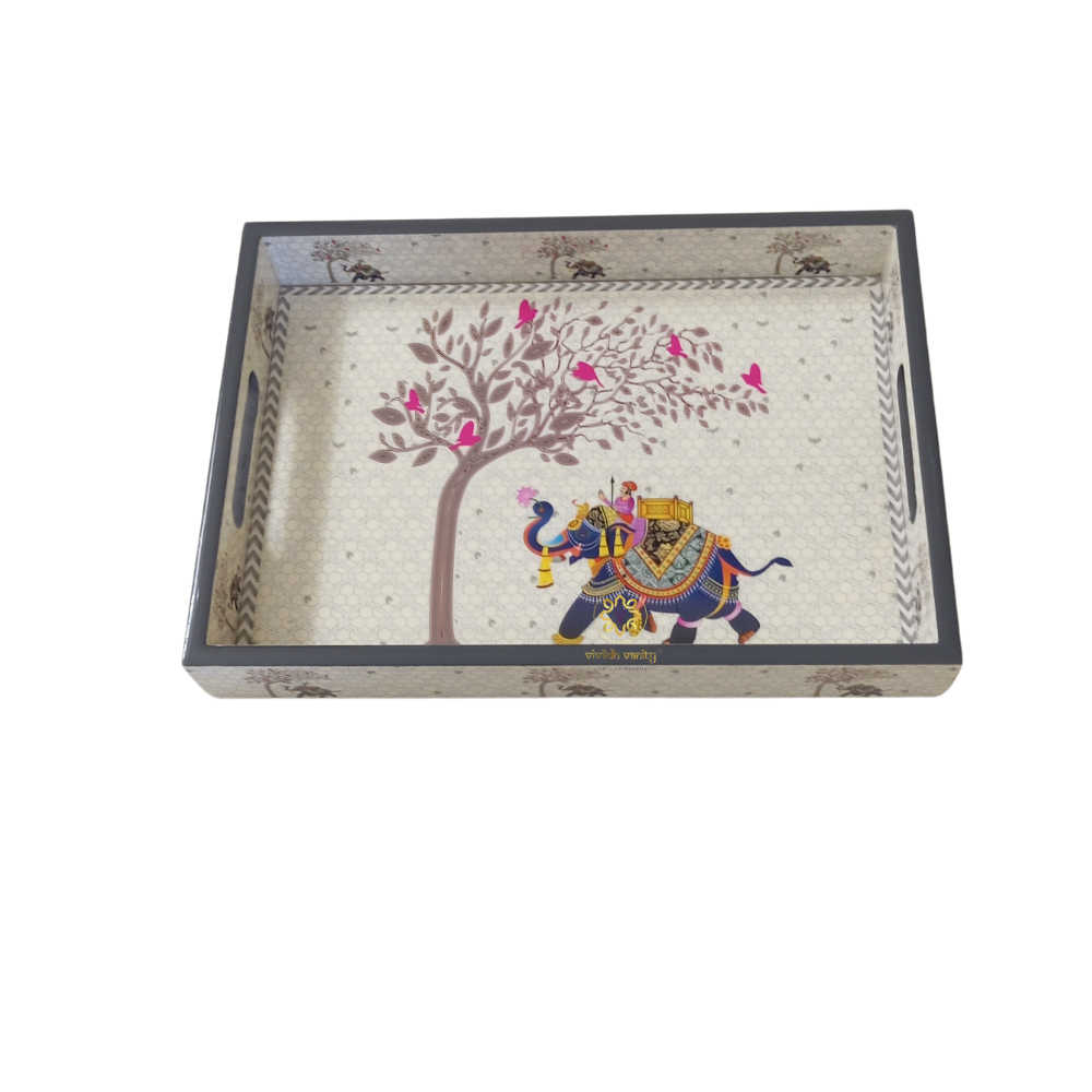 Raj Ivory Tray Set - Epoxy Coated MDF Rectangle Tray Set of 3 β Diwali Gifting | Home Decor | Housewarming Gift | Wedding Gift | Corporate Gifting