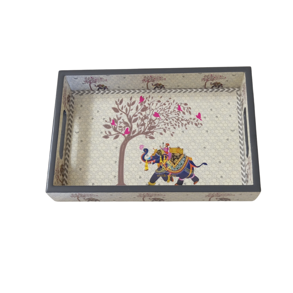 Raj Ivory Tray Set - Epoxy Coated MDF Rectangle Tray Set of 3 β Diwali Gifting | Home Decor | Housewarming Gift | Wedding Gift | Corporate Gifting