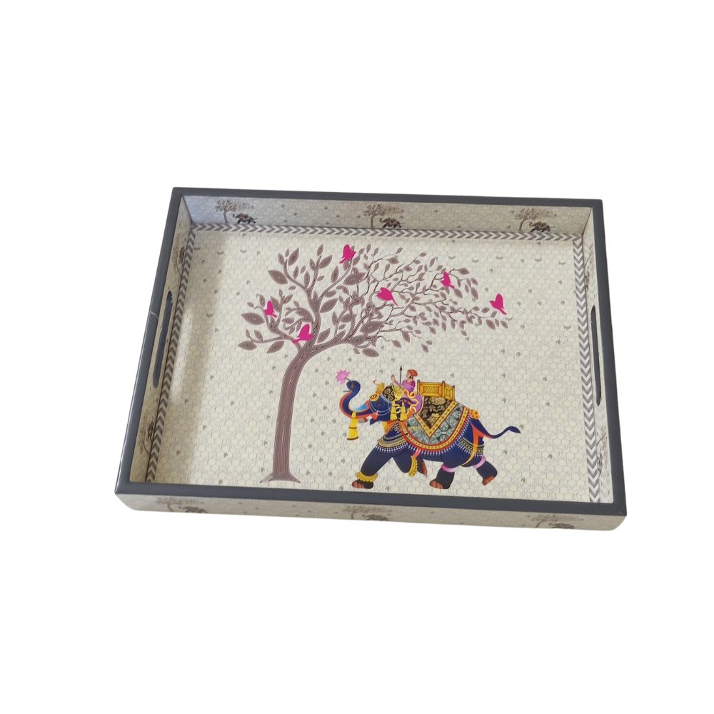 Raj Ivory Tray Set - Epoxy Coated MDF Rectangle Tray Set of 3 β Diwali Gifting | Home Decor | Housewarming Gift | Wedding Gift | Corporate Gifting