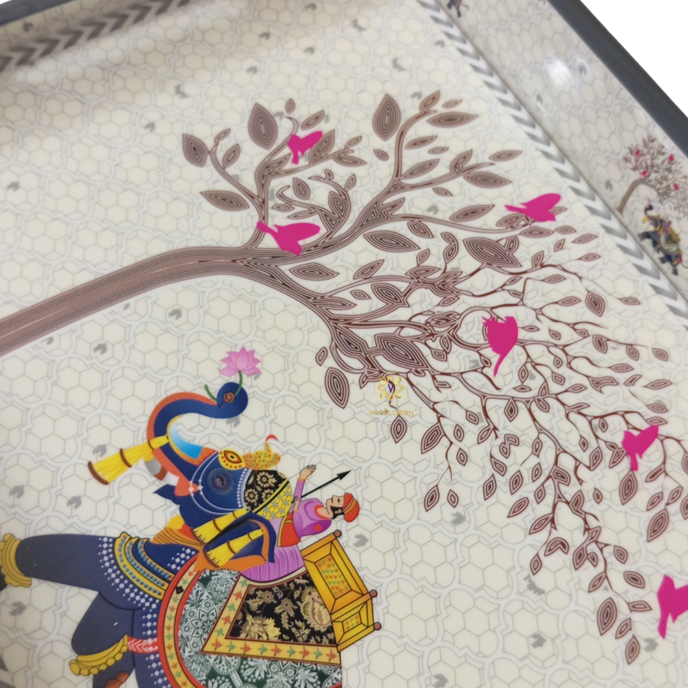 Raj Ivory Tray Set - Epoxy Coated MDF Rectangle Tray Set of 3 β Diwali Gifting | Home Decor | Housewarming Gift | Wedding Gift | Corporate Gifting