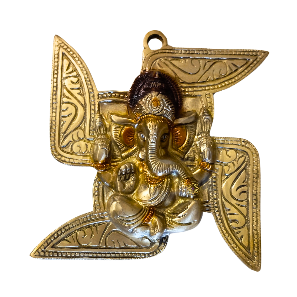 Vighnaharta Swastik – Brass Wall Hanging of Ganesh ji & Swastik – Brass | Pooja Decor | Wedding Gift | Home Decor | Housewarming Gift