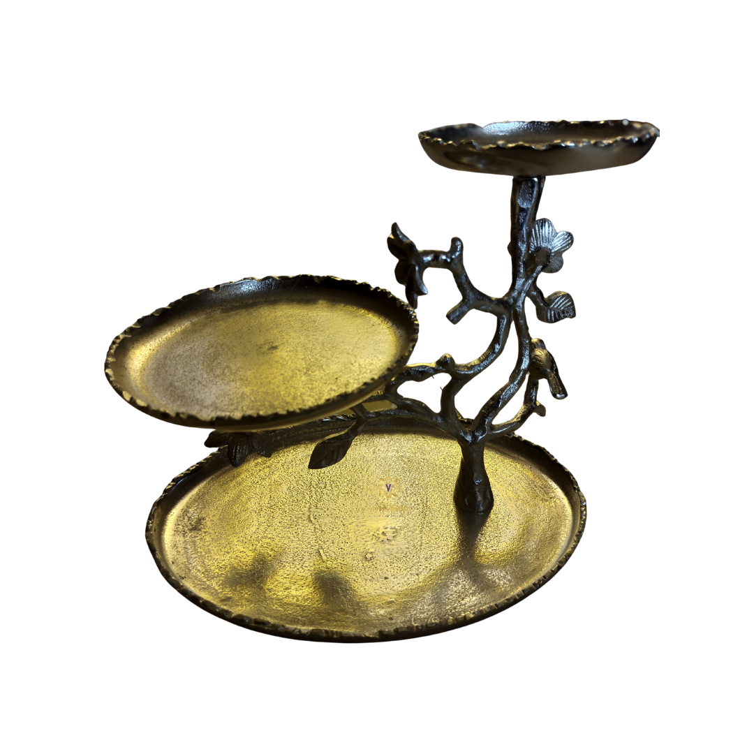 Luxe Bloom Stand – Silver-Finish Three-Tier Snack Platter with Floral Detailing – Dining Table Use | Diwali Gifting | Home Decor | Housewarming Gift | Wedding Gift