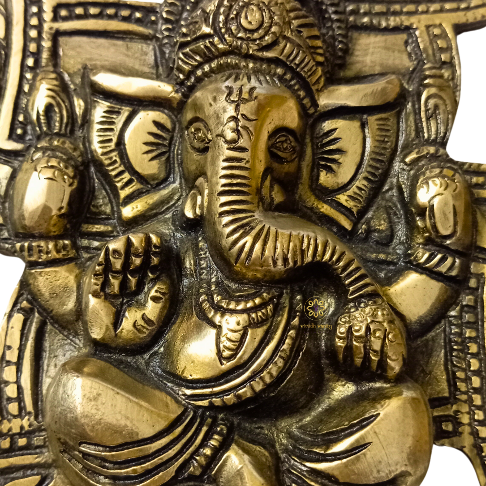 Vighnaharta Swastik – Brass Wall Hanging of Ganesh ji & Swastik Antique FInish – Brass | Pooja Decor | Wedding Gift | Home Decor | Housewarming Gift