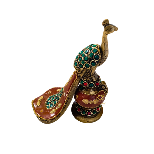 RangRuchi Mayur – Handcrafted Brass Peacock Paperweight & Decor Statue with Colourful Stonework – Brass | Diwali Gifting | Home Decor | Housewarming Gift | Corporate Gifting