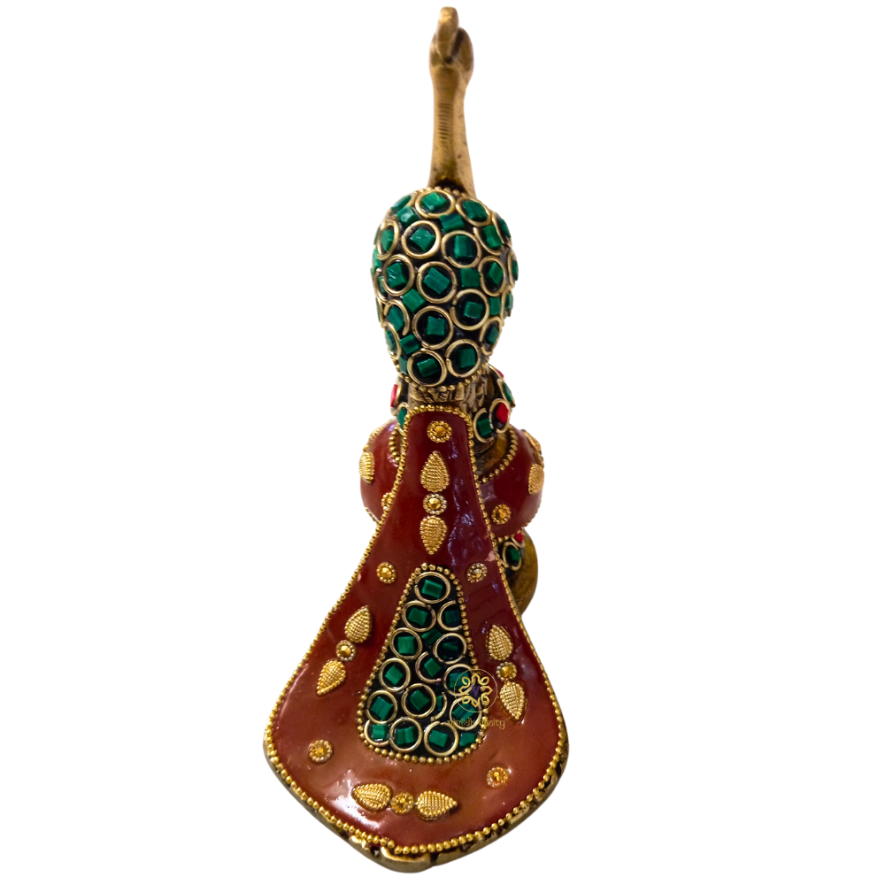 RangRuchi Mayur – Handcrafted Brass Peacock Paperweight & Decor Statue with Colourful Stonework – Brass | Diwali Gifting | Home Decor | Housewarming Gift | Corporate Gifting