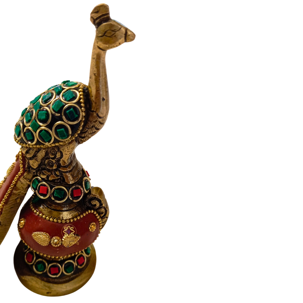 RangRuchi Mayur – Handcrafted Brass Peacock Paperweight & Decor Statue with Colourful Stonework – Brass | Diwali Gifting | Home Decor | Housewarming Gift | Corporate Gifting