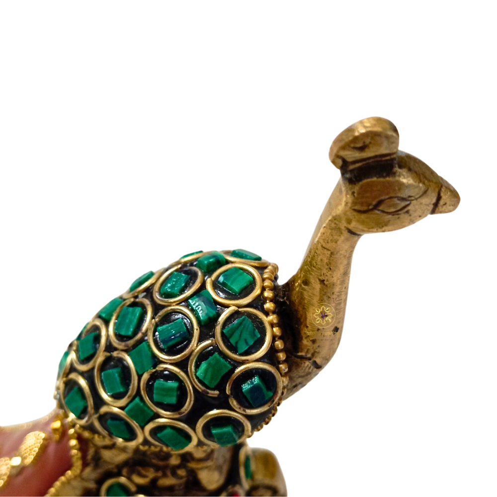 RangRuchi Mayur – Handcrafted Brass Peacock Paperweight & Decor Statue with Colourful Stonework – Brass | Diwali Gifting | Home Decor | Housewarming Gift | Corporate Gifting