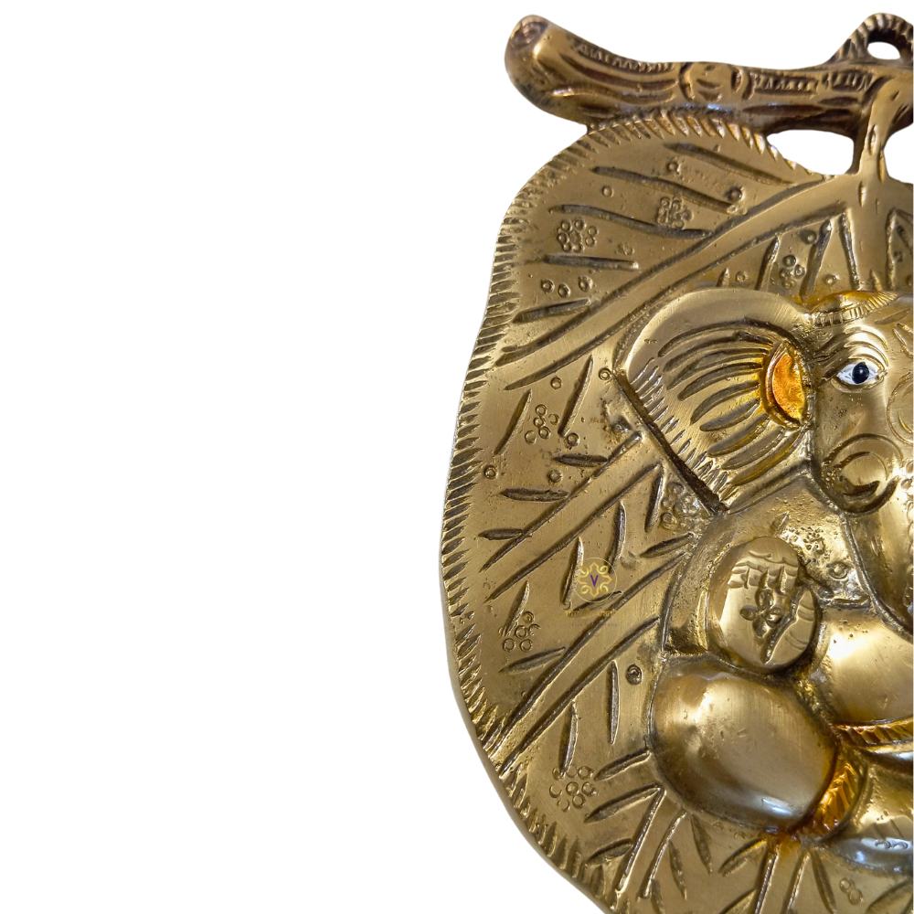 PatraVighnaharta – Brass Ganesh ji Wall Hanging on Sacred Leaf Design – Brass | Pooja Decor | Wedding Gift | Home Decor | Housewarming Gift