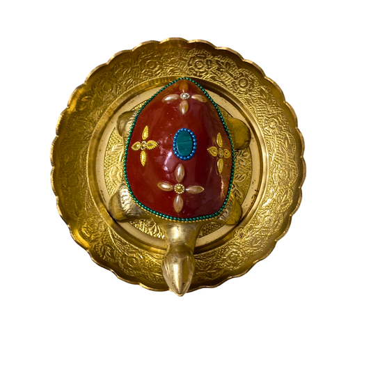 Sthir Lakshmi Kurma Big Meenakari  – Vastu-Inspired Brass Tortoise with Tray for Wealth & Stability – Brass  | Diwali Gifting | Home Decor | Housewarming Gift | Corporate Gifting