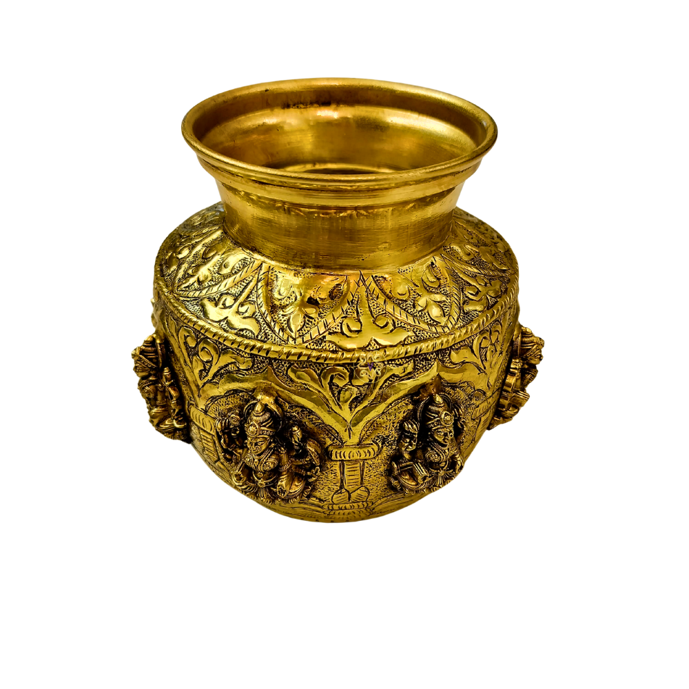 Shubh Kamana Kalash – Brass Pooja Pot Featuring AshtaLakshmi Forms – Brass | Pooja Decor | Diwali Gifting | Home Decor | Wedding Gift