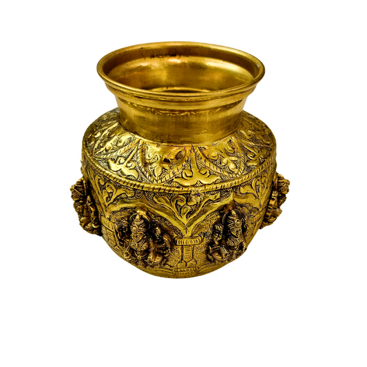 Shubh Kamana Kalash – Brass Pooja Pot Featuring AshtaLakshmi Forms – Brass | Pooja Decor | Diwali Gifting | Home Decor | Wedding Gift