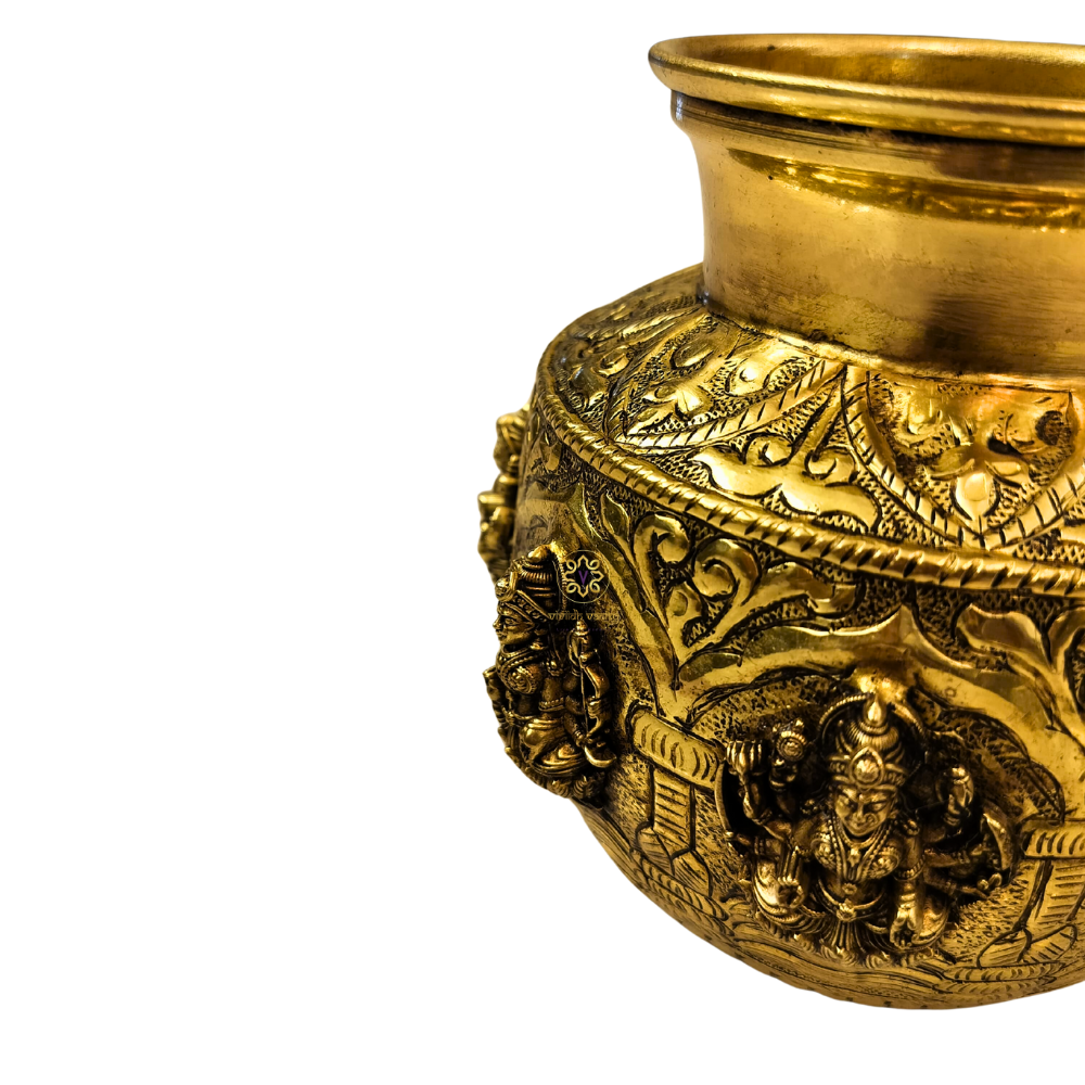 Shubh Kamana Kalash – Brass Pooja Pot Featuring AshtaLakshmi Forms – Brass | Pooja Decor | Diwali Gifting | Home Decor | Wedding Gift