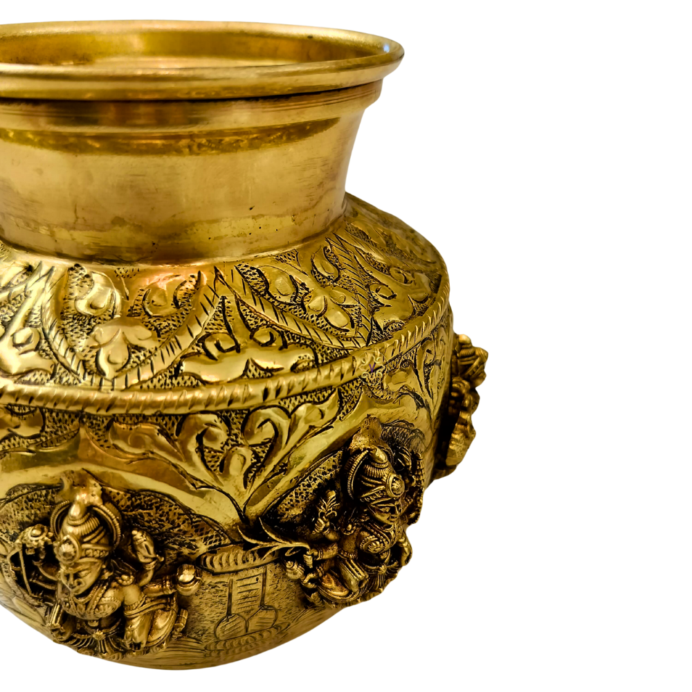 Shubh Kamana Kalash – Brass Pooja Pot Featuring AshtaLakshmi Forms – Brass | Pooja Decor | Diwali Gifting | Home Decor | Wedding Gift