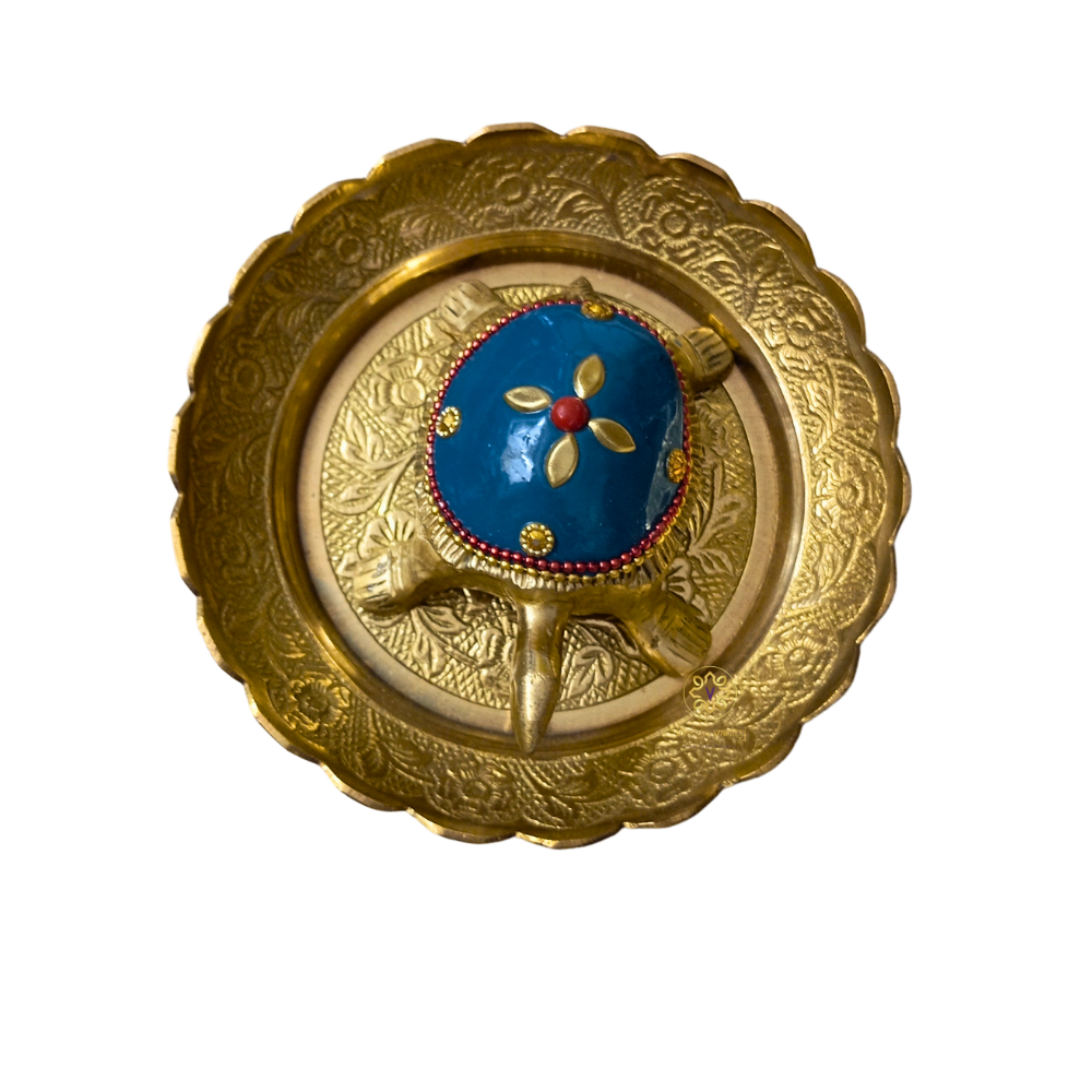 Sthir Lakshmi Kurma Medium Meenakari  – Vastu-Inspired Brass Tortoise with Tray for Wealth & Stability – Brass | Diwali Gifting | Home Decor | Housewarming Gift | Corporate Gifting
