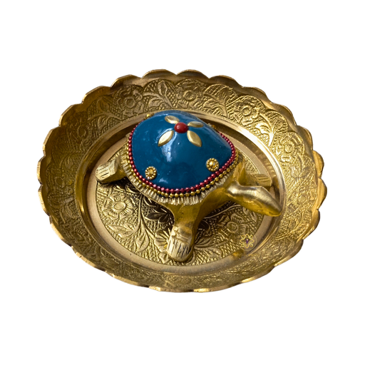 Sthir Lakshmi Kurma Medium Meenakari  – Vastu-Inspired Brass Tortoise with Tray for Wealth & Stability – Brass | Diwali Gifting | Home Decor | Housewarming Gift | Corporate Gifting
