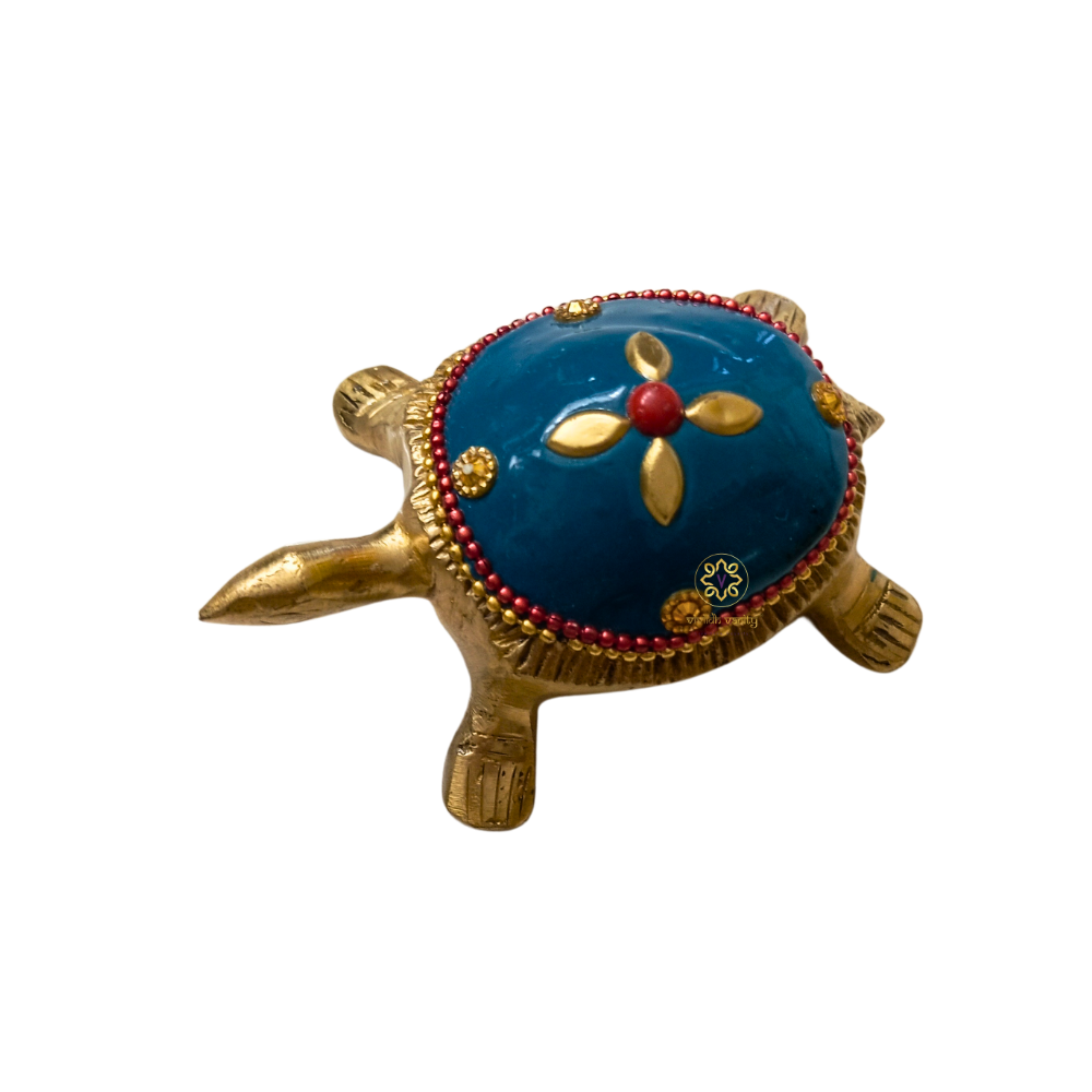 Sthir Lakshmi Kurma Medium Meenakari  – Vastu-Inspired Brass Tortoise with Tray for Wealth & Stability – Brass | Diwali Gifting | Home Decor | Housewarming Gift | Corporate Gifting