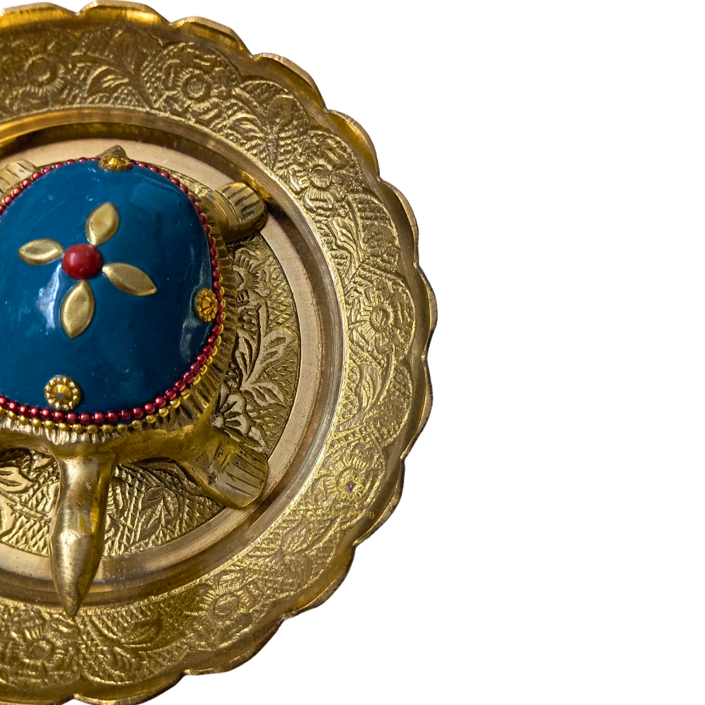 Sthir Lakshmi Kurma Medium Meenakari  – Vastu-Inspired Brass Tortoise with Tray for Wealth & Stability – Brass | Diwali Gifting | Home Decor | Housewarming Gift | Corporate Gifting
