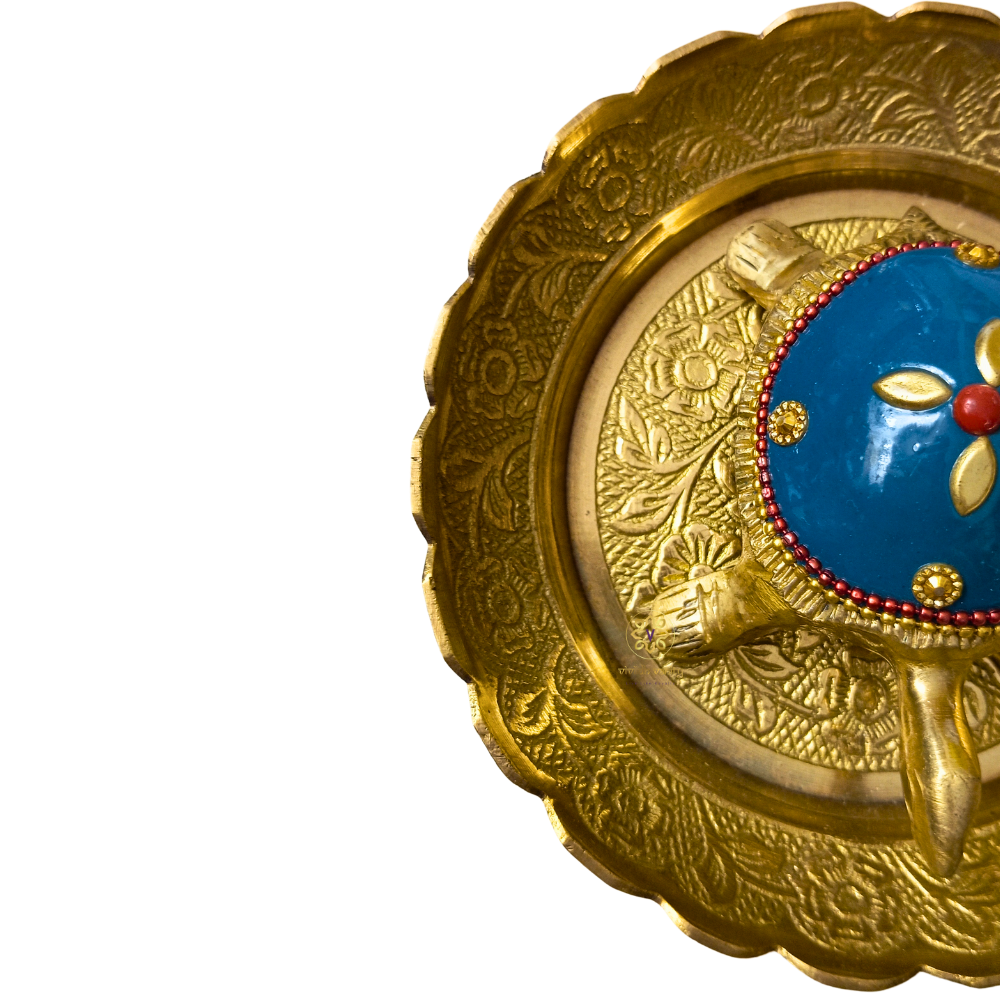 Sthir Lakshmi Kurma Medium Meenakari  – Vastu-Inspired Brass Tortoise with Tray for Wealth & Stability – Brass | Diwali Gifting | Home Decor | Housewarming Gift | Corporate Gifting