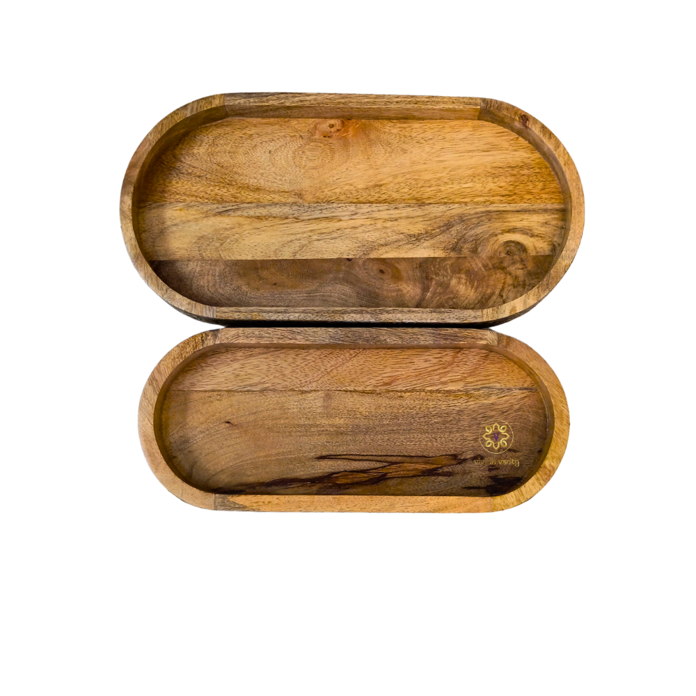 Swarna Leela Trays – Wood & Brass Oval Platter Set of 2 – Diwali Gifting | Home Decor | Housewarming Gift | Wedding Gift | Corporate Gifting