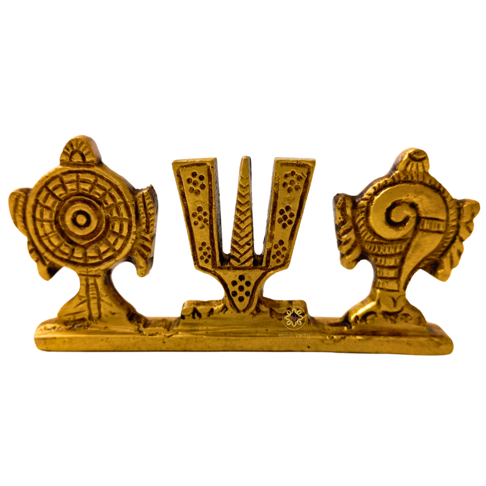 Divya Vishnu Stambh – Brass Tablepiece of Tilak, Shankha & Chakra – Brass | Pooja Decor | Wedding Gift | Home Decor | Housewarming Gift