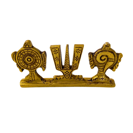 Divya Vishnu Stambh – Brass Tablepiece of Tilak, Shankha & Chakra – Brass | Pooja Decor | Wedding Gift | Home Decor | Housewarming Gift
