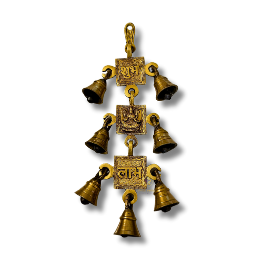 Mangalmay Laxmiji Bells – Brass Shubh Labh Wall Hanging Chime with Bells Set – Brass | Pooja Decor | Diwali Gifting | Home Decor | Housewarming Gift