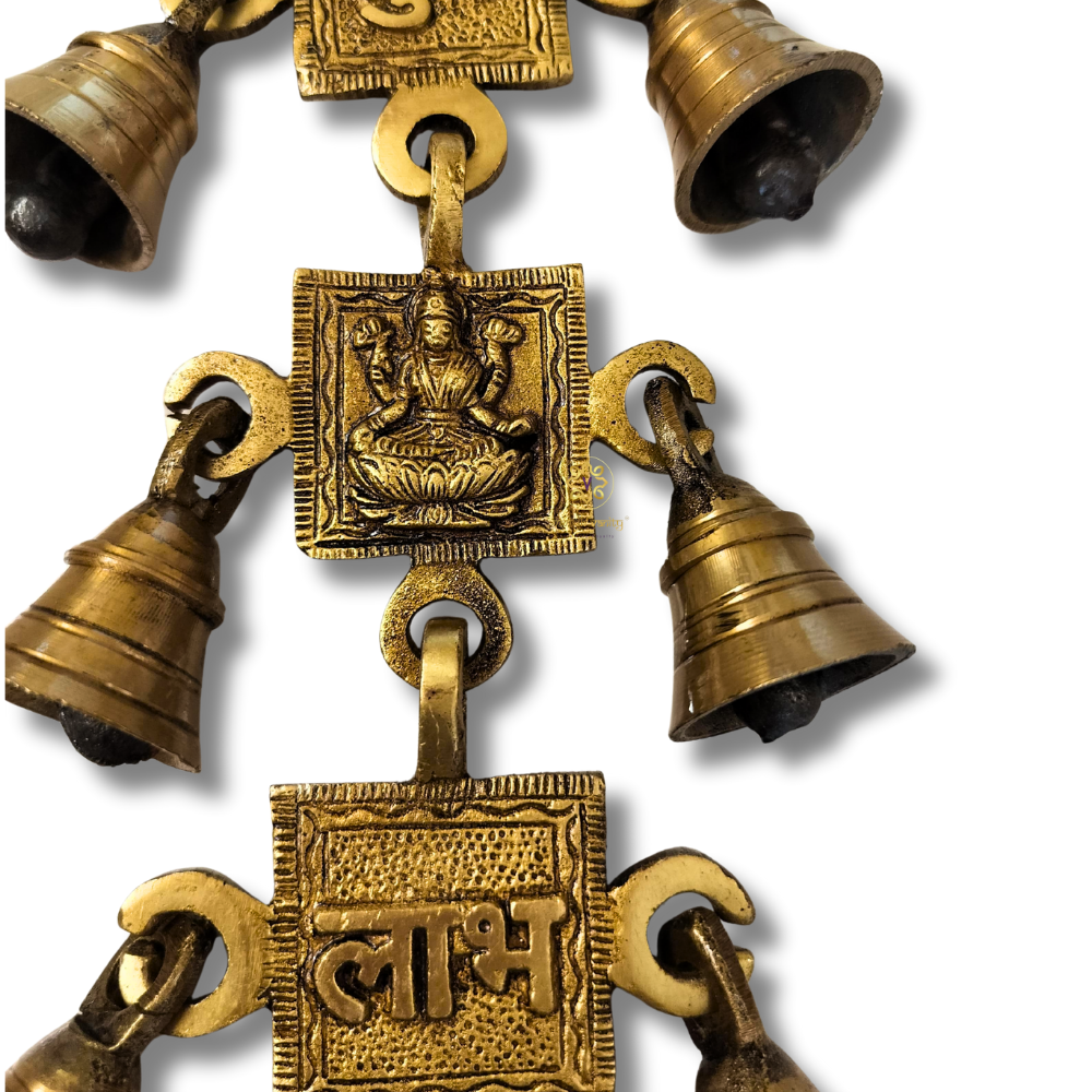 Mangalmay Laxmiji Bells – Brass Shubh Labh Wall Hanging Chime with Bells Set – Brass | Pooja Decor | Diwali Gifting | Home Decor | Housewarming Gift