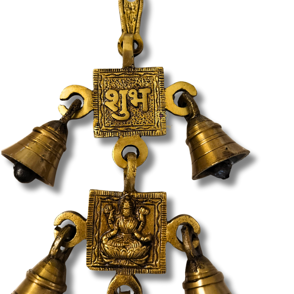 Mangalmay Laxmiji Bells – Brass Shubh Labh Wall Hanging Chime with Bells Set – Brass | Pooja Decor | Diwali Gifting | Home Decor | Housewarming Gift