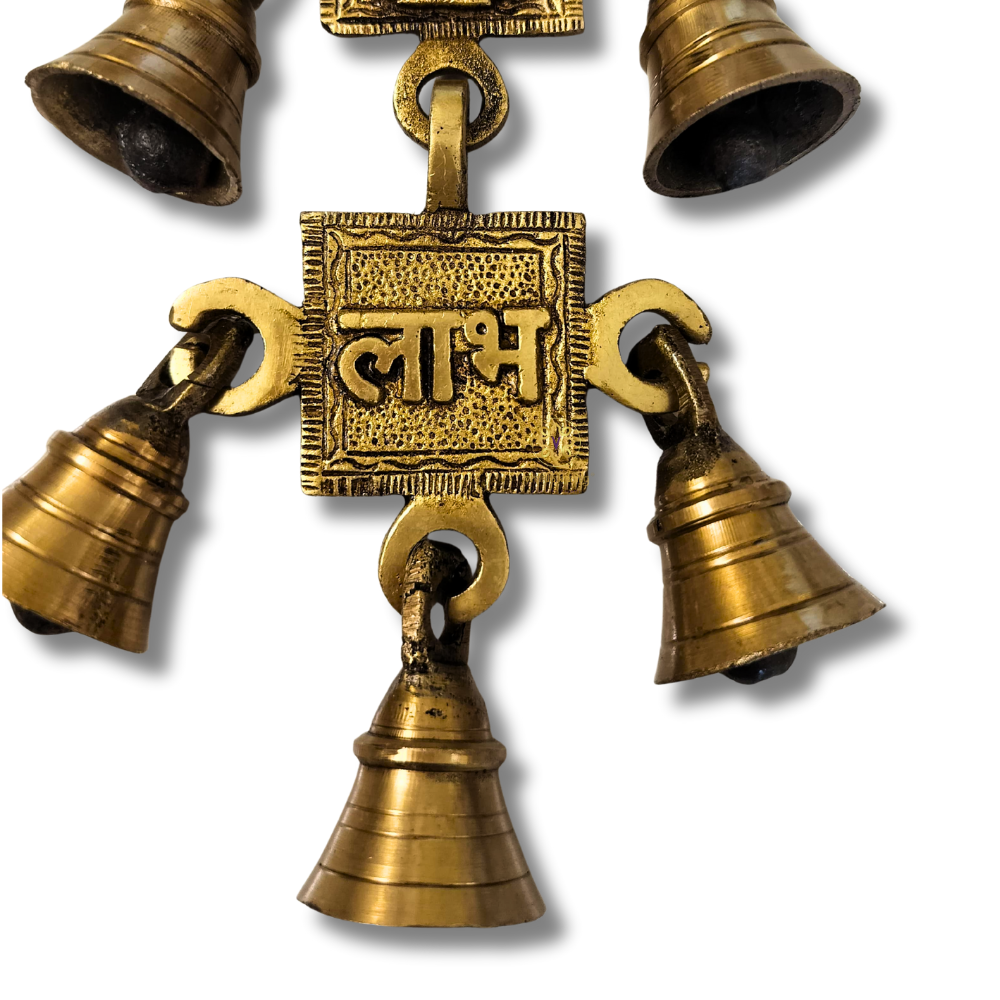 Mangalmay Laxmiji Bells – Brass Shubh Labh Wall Hanging Chime with Bells Set – Brass | Pooja Decor | Diwali Gifting | Home Decor | Housewarming Gift