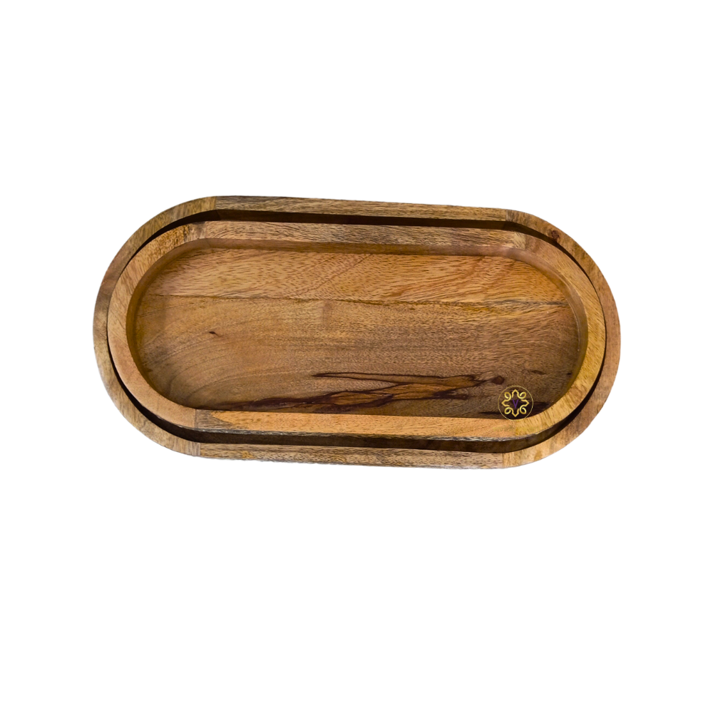 Swarna Leela Trays – Wood & Brass Oval Platter Set of 2 – Diwali Gifting | Home Decor | Housewarming Gift | Wedding Gift | Corporate Gifting