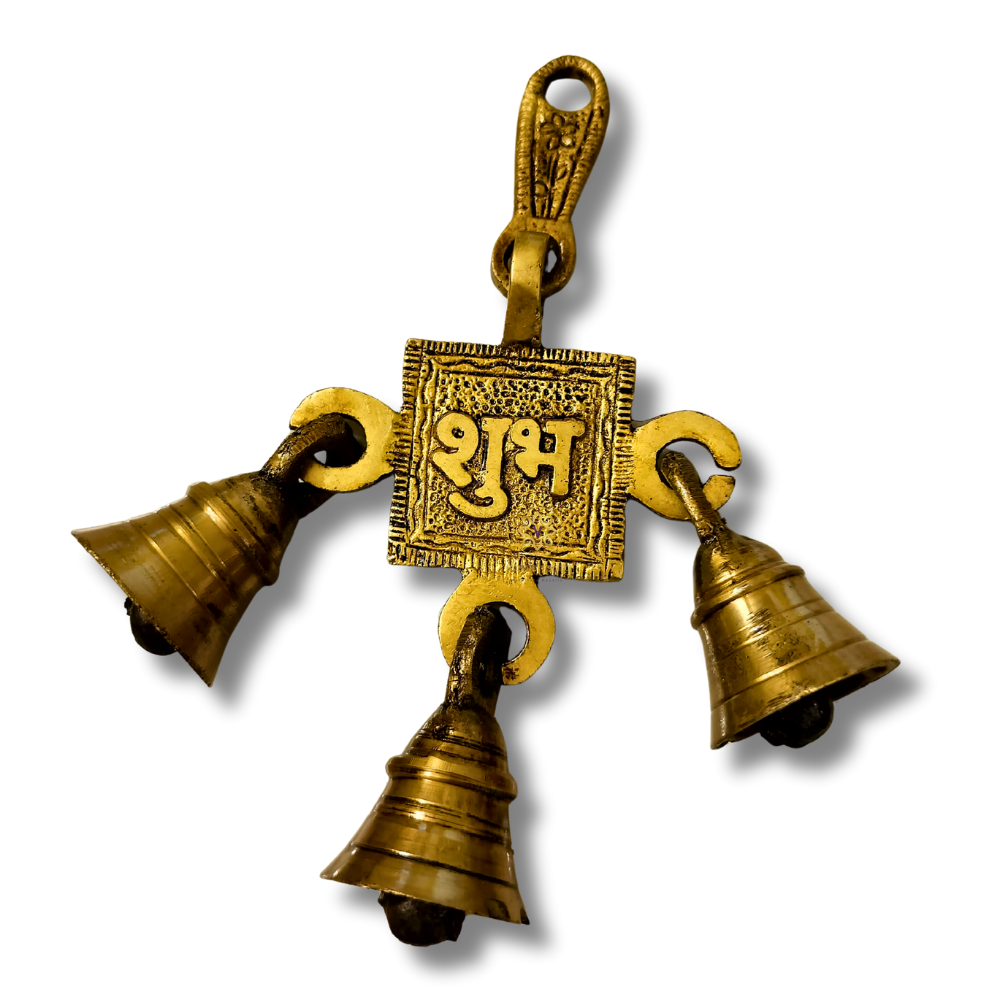 Samriddhi ShubhLabh Bells – Brass Hanging Pair with Auspicious Script & Bells – Brass | Pooja Decor | Diwali Gifting | Home Decor | Housewarming Gift