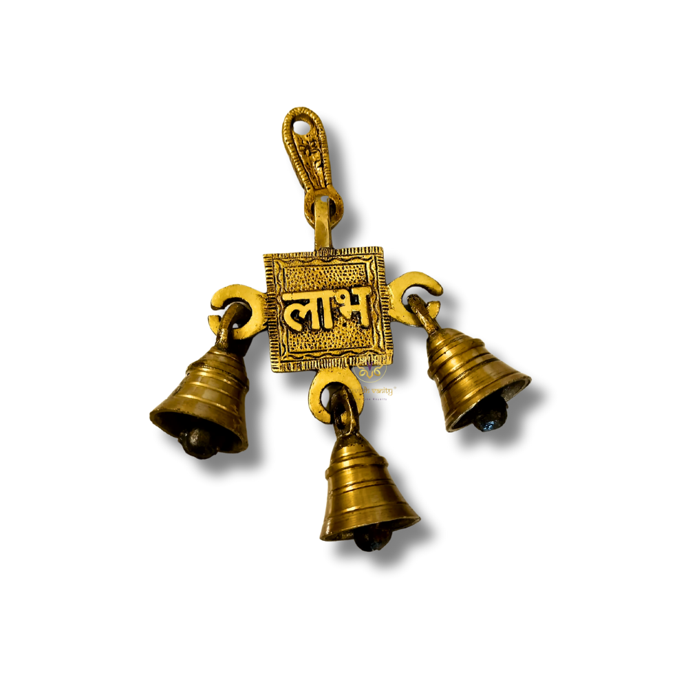Samriddhi ShubhLabh Bells – Brass Hanging Pair with Auspicious Script & Bells – Brass | Pooja Decor | Diwali Gifting | Home Decor | Housewarming Gift