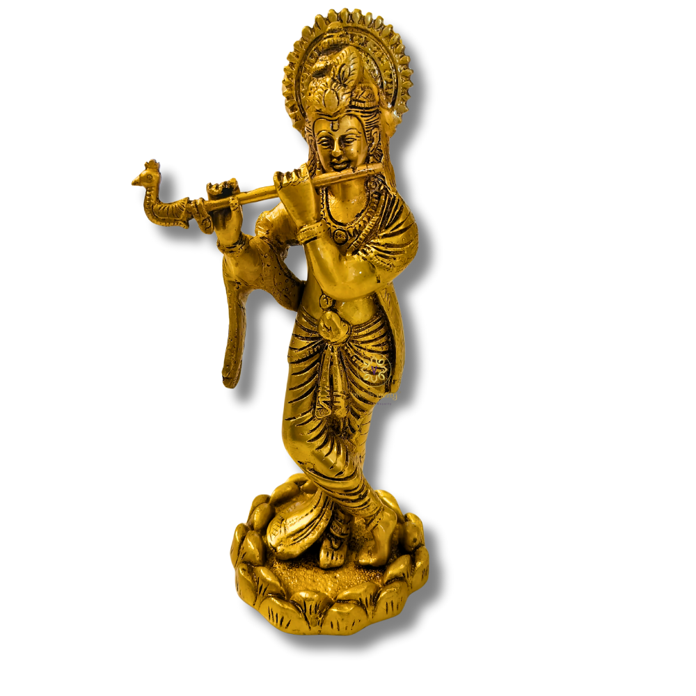 Murali Manohar – Brass Krishna Idol in Graceful Flute-Playing Pose – Brass | Pooja Decor | Housewarming Gift | Home Decor