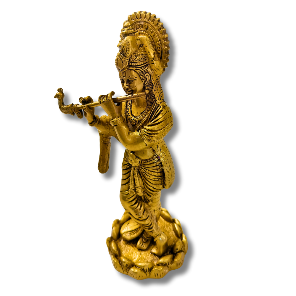Murali Manohar – Brass Krishna Idol in Graceful Flute-Playing Pose – Brass | Pooja Decor | Housewarming Gift | Home Decor