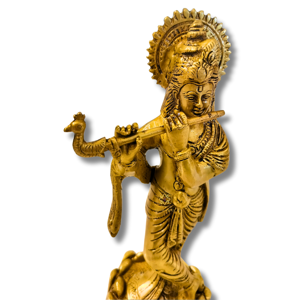 Murali Manohar – Brass Krishna Idol in Graceful Flute-Playing Pose – Brass | Pooja Decor | Housewarming Gift | Home Decor