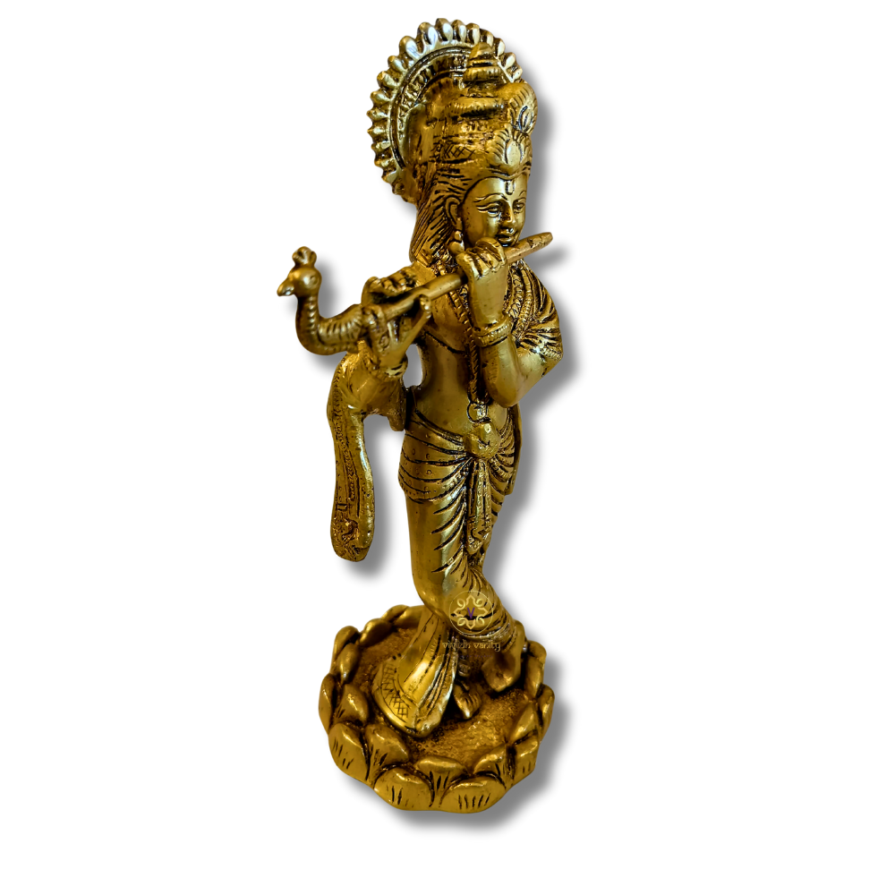 Murali Manohar – Brass Krishna Idol in Graceful Flute-Playing Pose – Brass | Pooja Decor | Housewarming Gift | Home Decor