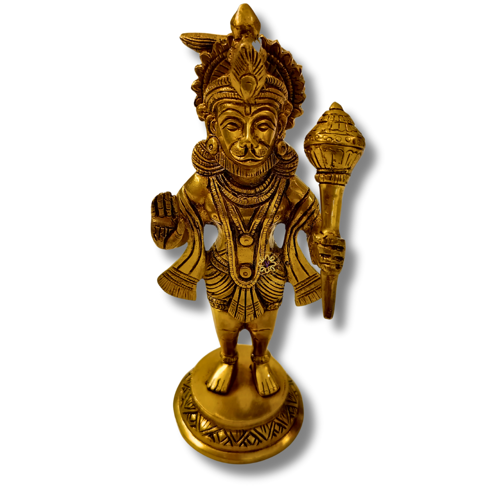 PavanPutra Pratima – Brass Hanuman ji Idol in Protective Blessing Pose – Brass | Pooja Decor | Housewarming Gift | Home Decor