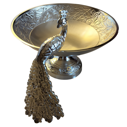 Majestic Peacock Chalice – Silver-Finish Bowl with Royal Peacock and Ornate Detailing – Dining Table Use | Diwali Gifting | Home Decor | Housewarming Gift | Wedding Gift