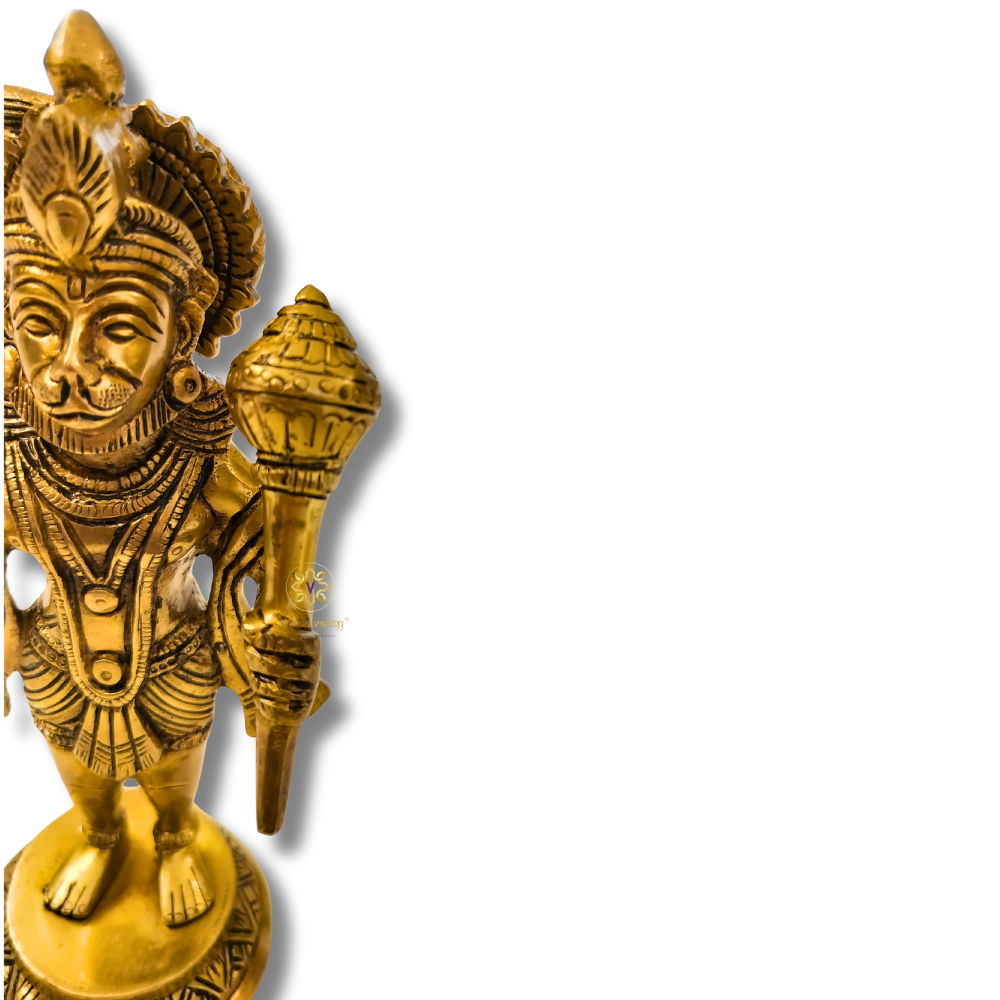 PavanPutra Pratima – Brass Hanuman ji Idol in Protective Blessing Pose – Brass | Pooja Decor | Housewarming Gift | Home Decor
