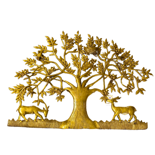 Divya Kalpavriksha – Brass Wall Hanging of the Wish-Fulfilling Tree with Deers & Birds – Brass | Wall Decor | Home Decor