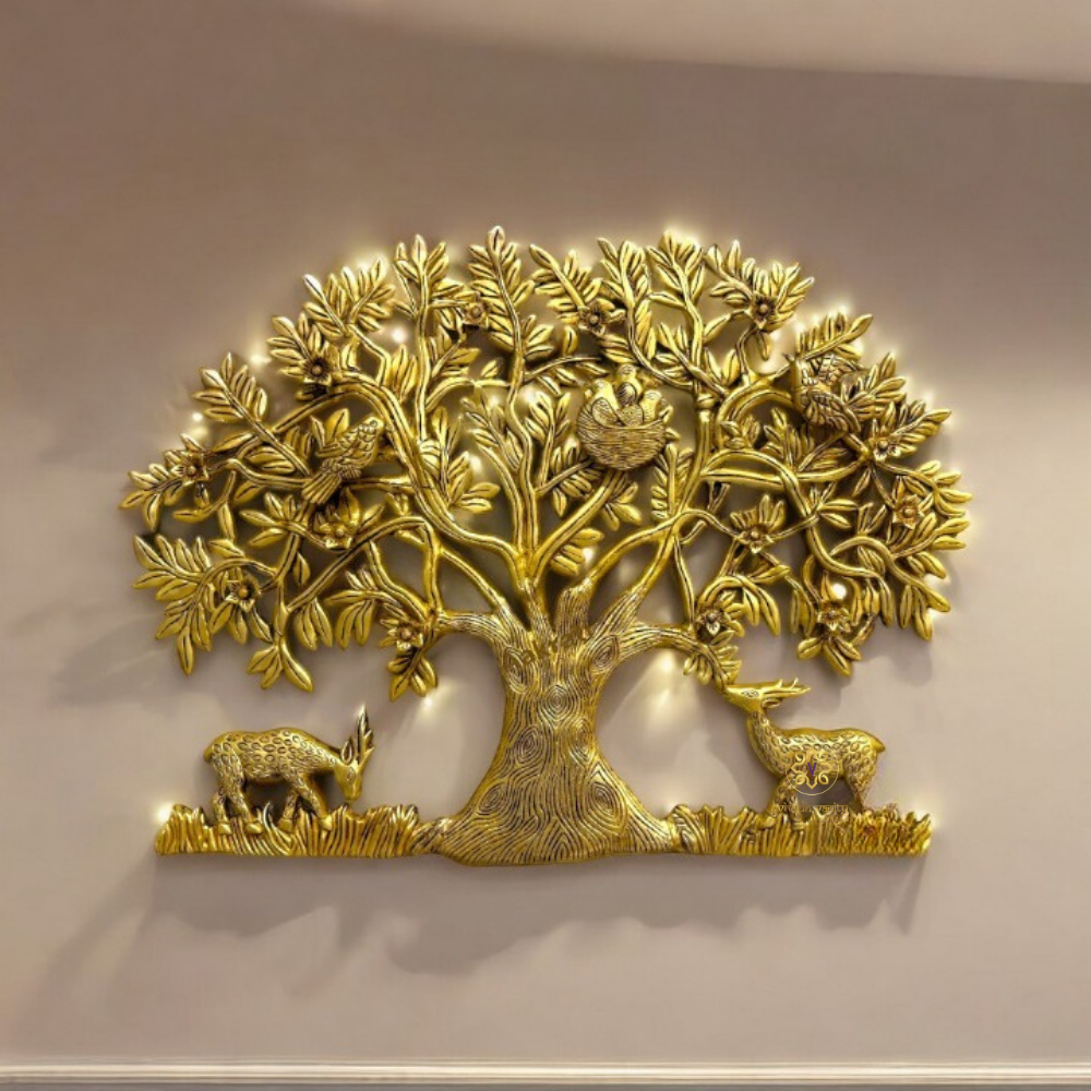 Divya Kalpavriksha – Brass Wall Hanging of the Wish-Fulfilling Tree with Deers & Birds – Brass | Wall Decor | Home Decor