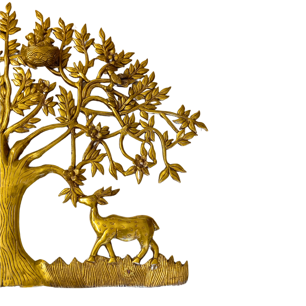 Divya Kalpavriksha – Brass Wall Hanging of the Wish-Fulfilling Tree with Deers & Birds – Brass | Wall Decor | Home Decor