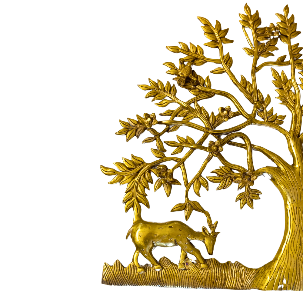 Divya Kalpavriksha – Brass Wall Hanging of the Wish-Fulfilling Tree with Deers & Birds – Brass | Wall Decor | Home Decor