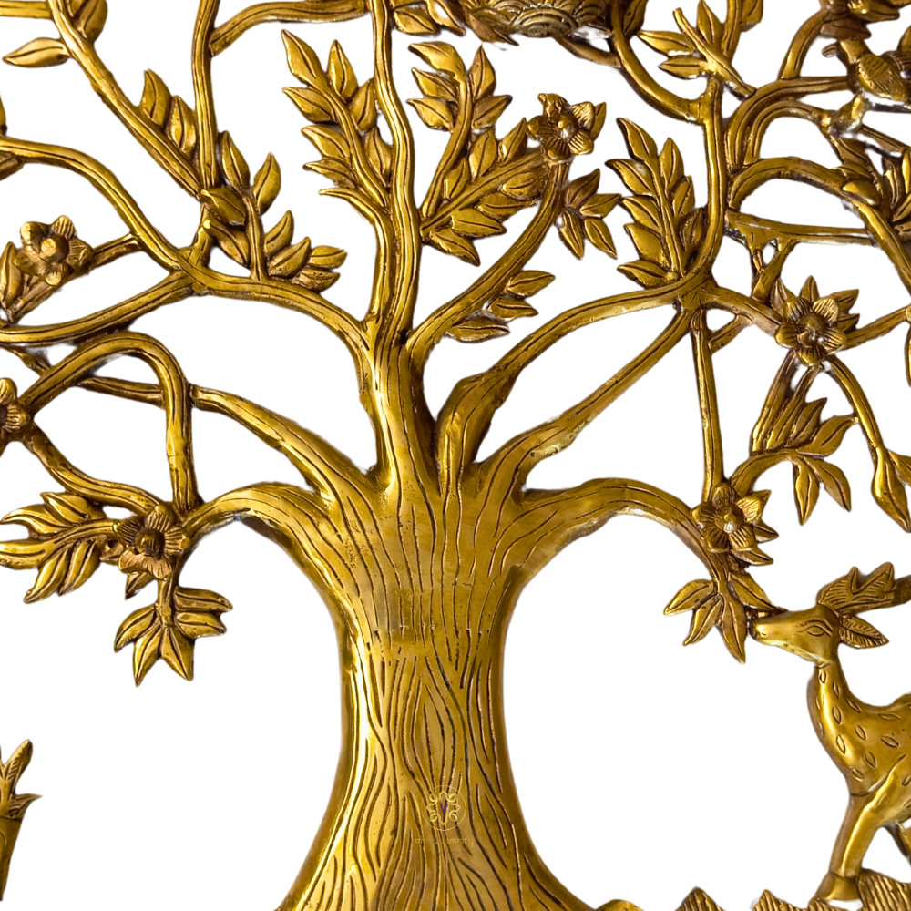 Divya Kalpavriksha – Brass Wall Hanging of the Wish-Fulfilling Tree with Deers & Birds – Brass | Wall Decor | Home Decor