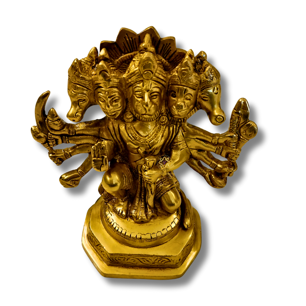 Shri Panchmukha Mahaveer  - Handcrafted Brass Hanuman ji Statue Symbolizing Protection & Power – Brass | Pooja Decor | Housewarming Gift | Home Decor