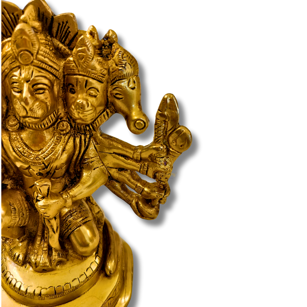 Shri Panchmukha Mahaveer  - Handcrafted Brass Hanuman ji Statue Symbolizing Protection & Power – Brass | Pooja Decor | Housewarming Gift | Home Decor