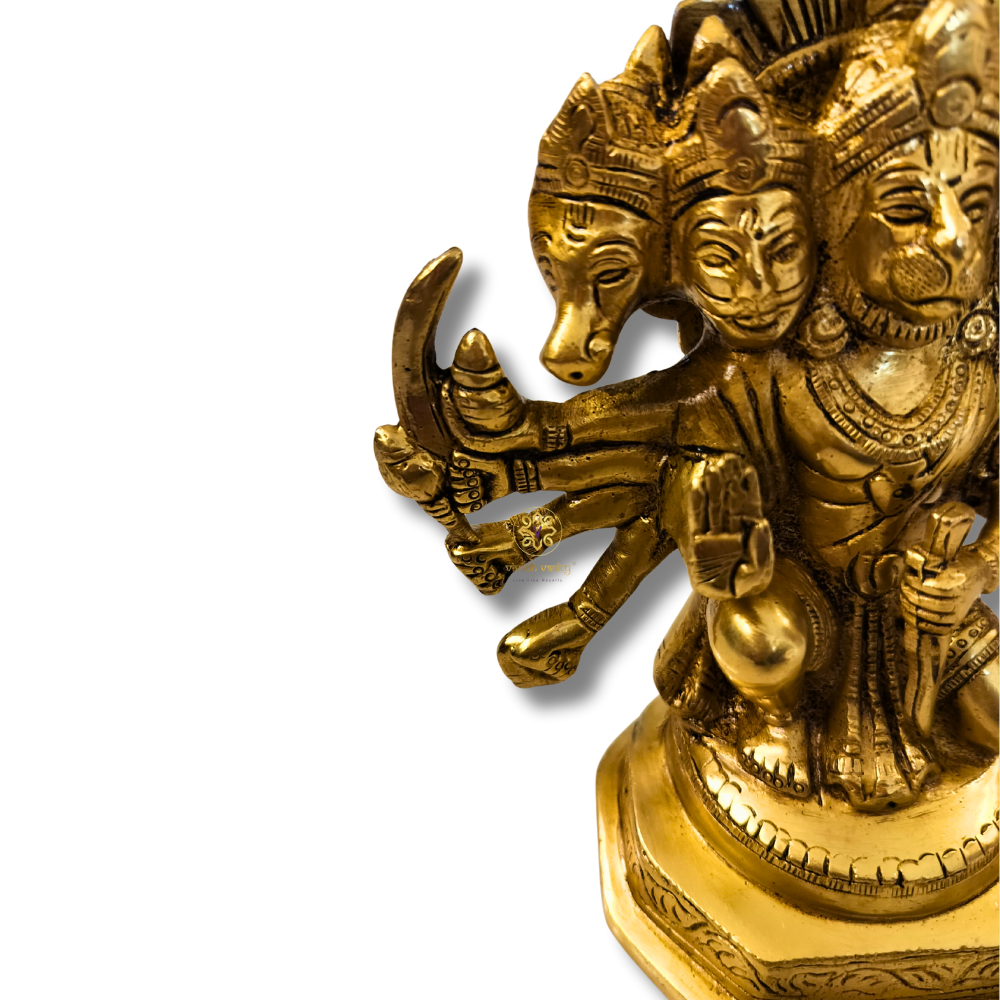 Shri Panchmukha Mahaveer  - Handcrafted Brass Hanuman ji Statue Symbolizing Protection & Power – Brass | Pooja Decor | Housewarming Gift | Home Decor