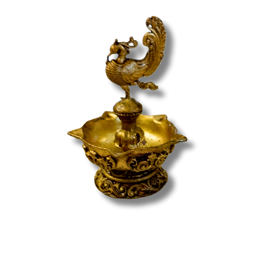 Mor Vilas Diya – Brass Peacock Diya with Decorative Petal Edges – Brass | Pooja Decor | Premium Gifting | Home Decor