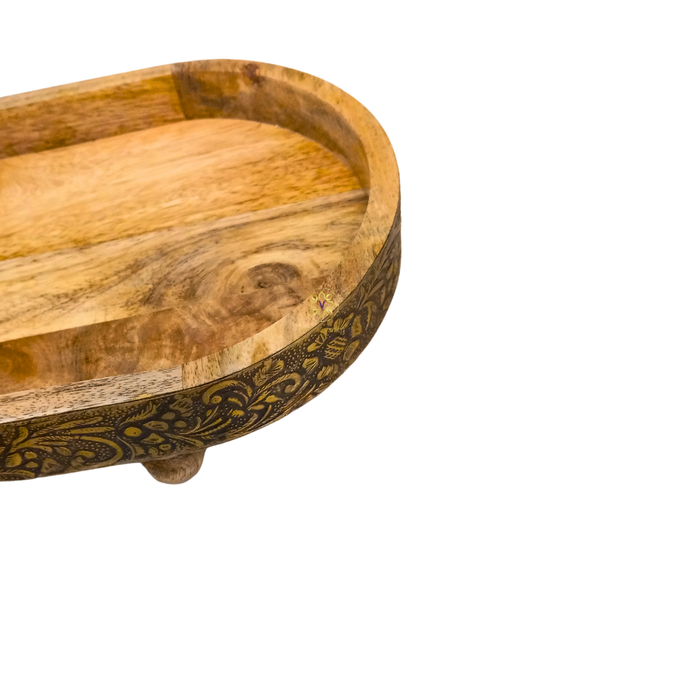 Swarna Leela Trays – Wood & Brass Oval Platter Set of 2 – Diwali Gifting | Home Decor | Housewarming Gift | Wedding Gift | Corporate Gifting