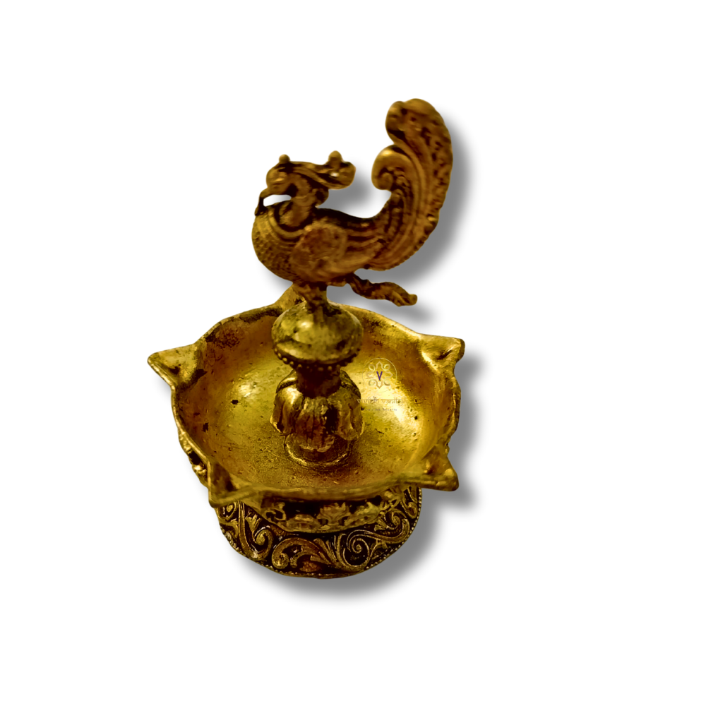 Mor Vilas Diya – Brass Peacock Diya with Decorative Petal Edges – Brass | Pooja Decor | Premium Gifting | Home Decor